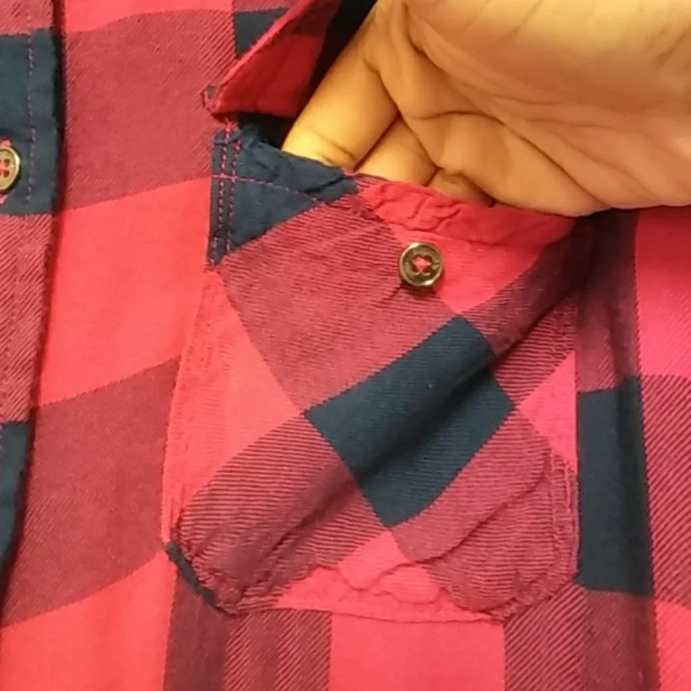 Seven7 blue and red plaid Cozy Cabincore Travel Grunge shirt